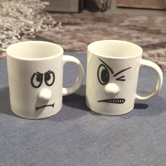 Vintage 3D Funny Face ATICO Anthropomorphic Coffee Cups Mugs 90s - Picture 1 of 5
